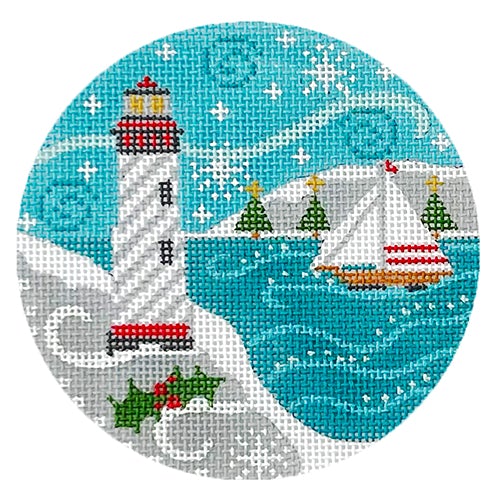 Lighthouse Round #4 DD Painted Canvas Danji Designs  - 1