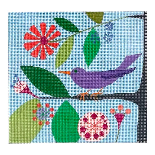Lilac Bird on Tree Painted Canvas Zecca 