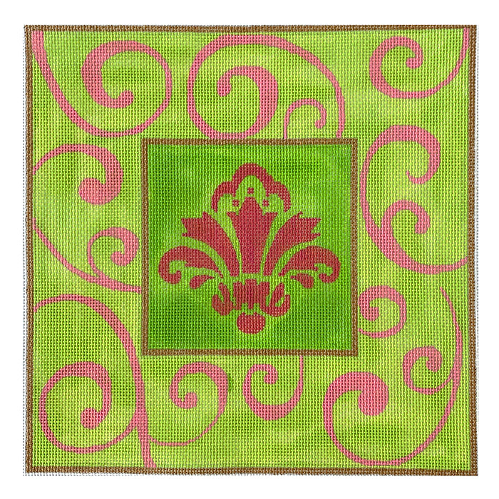 Lilly Damask Painted Canvas Eye Candy Needleart  - 1