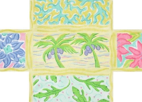 Lilly Inspired Lattice Patchwork Turquoise Brick Cover Painted Canvas Kate Dickerson Needlepoint Collections  - 1