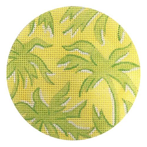 Lilly Inspired Palm Trees 4" Round Painted Canvas Kate Dickerson Needlepoint Collections  - 1