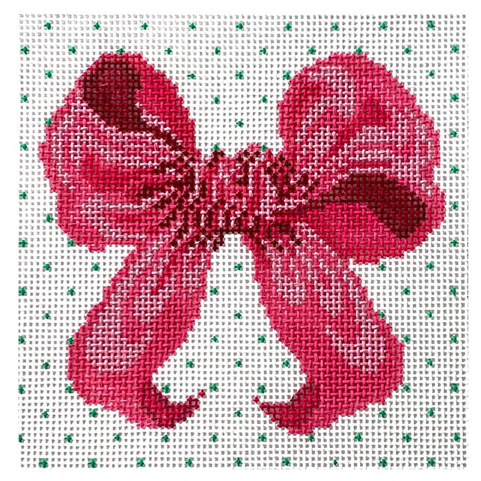 Lilly Pink Bow Small Square Painted Canvas All About Stitching/The Collection Design 