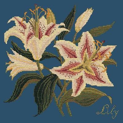 Lily Needlepoint Kit Kits Elizabeth Bradley Design Dark Blue 
