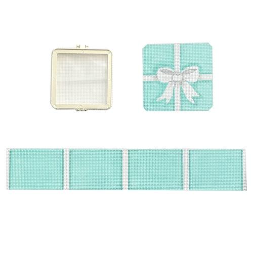 Limoges Box  Small Square Teal Painted Canvas Kate Dickerson Needlepoint Collections  - 1