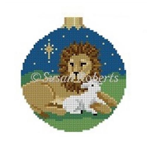 Lion and Lamb Ornament Painted Canvas Susan Roberts Needlepoint Designs Inc. 