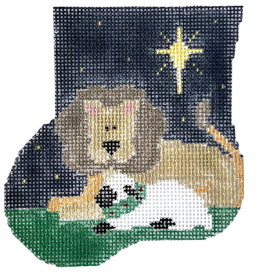 Lion and Lamb with Lion Insert Mini Stocking Painted Canvas Kathy Schenkel Designs 