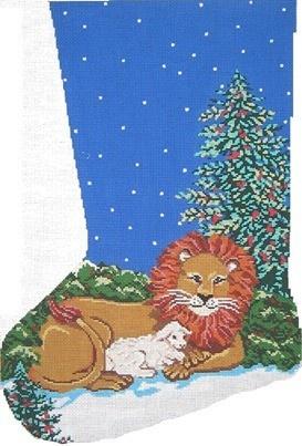 Lion and the Lamb Sock Painted Canvas Cooper Oaks Design 
