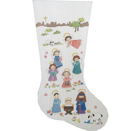 Little Angels Nativity Stocking Painted Canvas CanvasWorks 