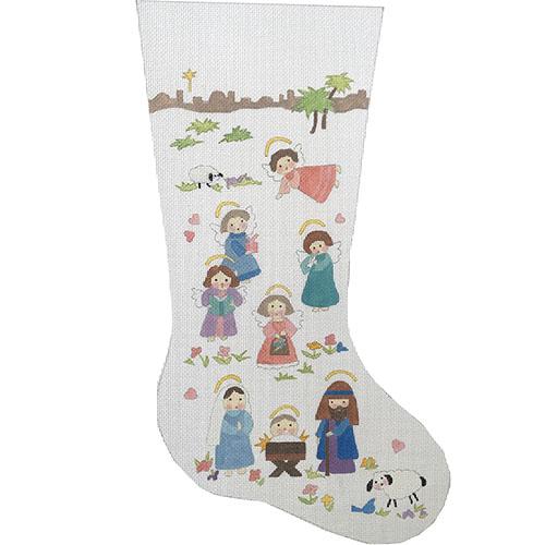 Little Angels Nativity Stocking Painted Canvas CanvasWorks  - 1