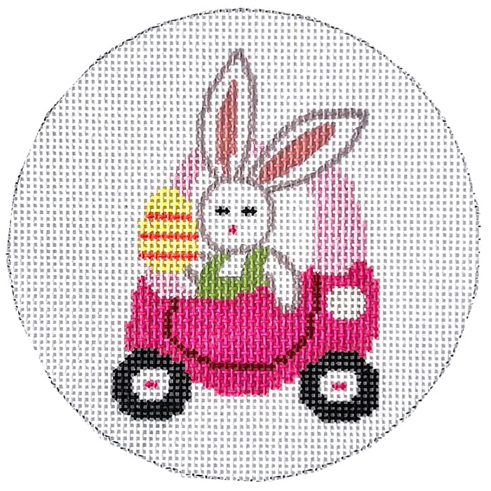 Little Easter Bunny Car Round Painted Canvas Vallerie Needlepoint Gallery  - 1