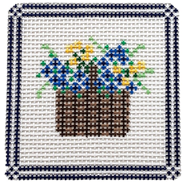 Little Flower Basket Square Painted Canvas Le Point Studio  - 1