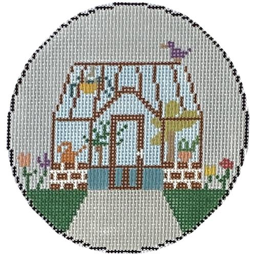 Little Greenhouse Round Painted Canvas Hello Tess 