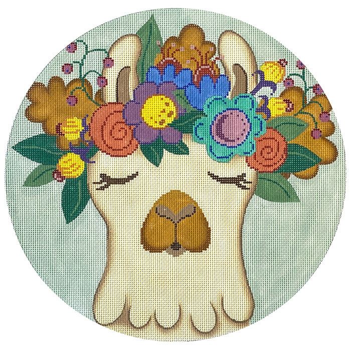 Llama Circle with Headdress Painted Canvas Patti Mann 