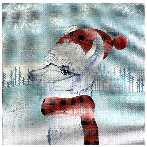Llama with Red/Black Checked Hat Painted Canvas All About Stitching/The Collection Design  - 1