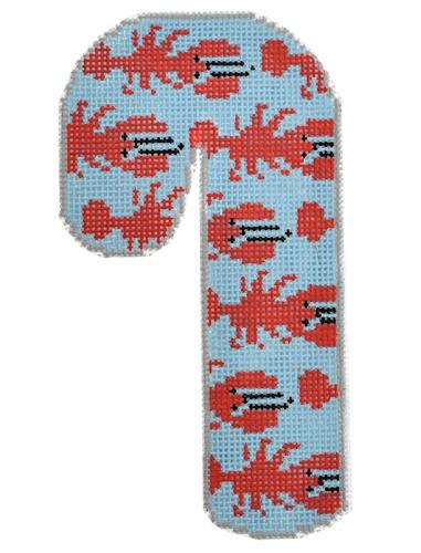 Lobster Candy Cane Painted Canvas Danji Designs  - 1