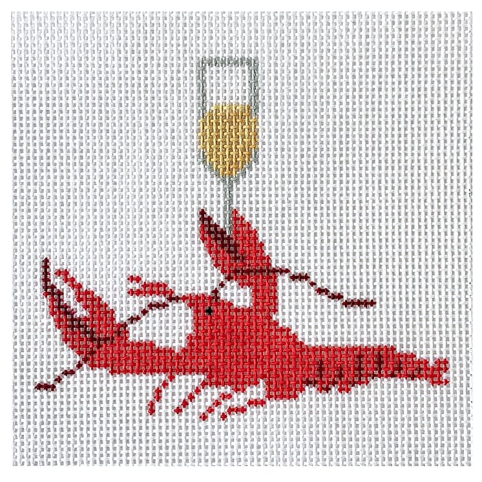 Lobster & Champagne Coaster Painted Canvas Blue Ridge Stitchery 