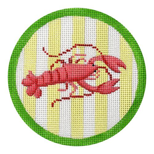 Lobster on Green Cabana Stripe Ornament Painted Canvas Kate Dickerson Needlepoint Collections  - 1