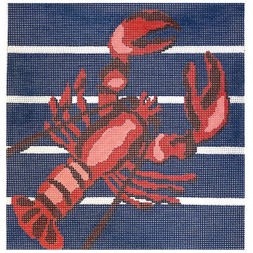 Lobster on Navy Stripes Painted Canvas CBK Needlepoint Collections 