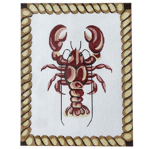Lobster with Rope Border Painted Canvas Silver Needle 