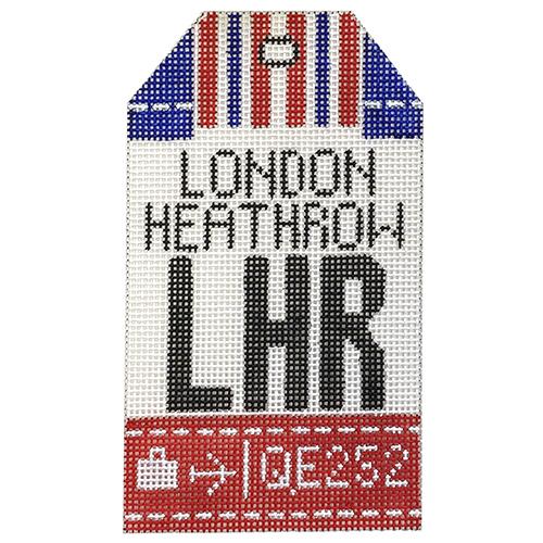 London Heathrow Vintage Travel Tag Painted Canvas The Plum Stitchery 