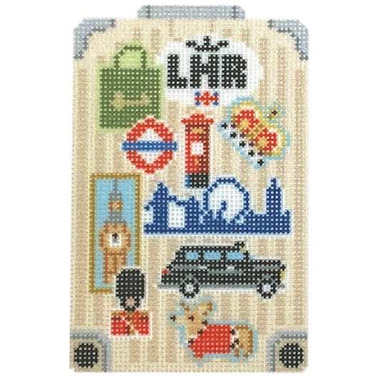 London Suit Case Ornament/Insert Printed Canvas Needlepoint To Go 