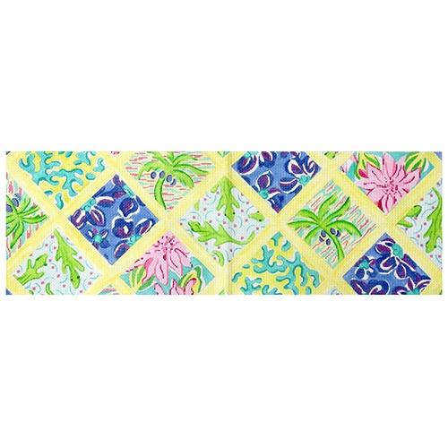 Long Rectangle   Lilly Inspired Lattice Patchwork   Turquoise Painted Canvas Kate Dickerson Needlepoint Collections  - 1