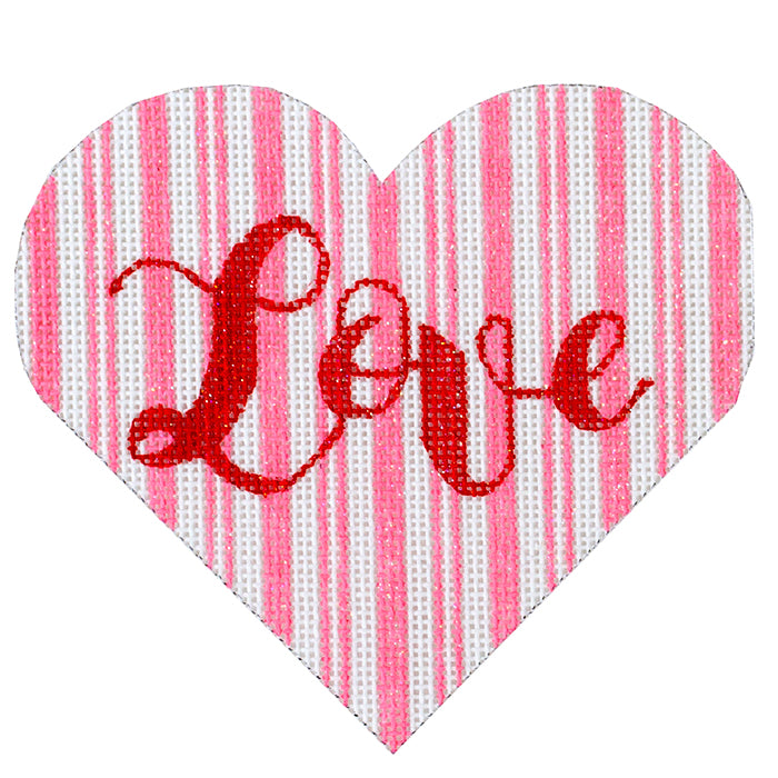 Love Heart on Pink Stripes Painted Canvas A Poore Girl Paints 