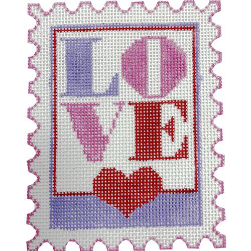 Love Stamp Pink & Red Painted Canvas Wipstitch Needleworks 