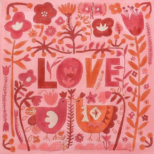 Love with Flowers and Chickens Painted Canvas Kate Dickerson Needlepoint Collections 
