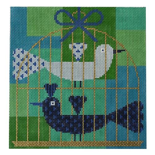 Lovebirds Pair Blue Painted Canvas Birds of a Feather  - 1