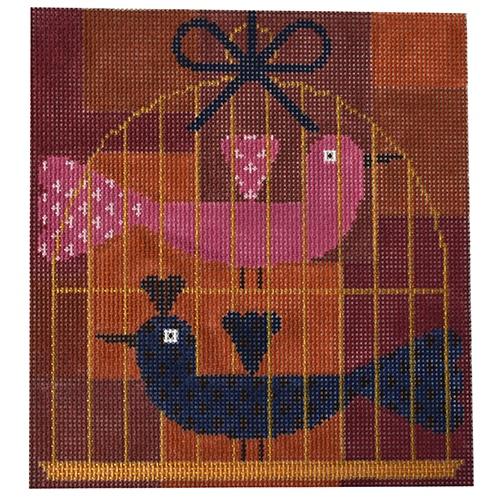 Lovebirds Pair Red Painted Canvas Birds of a Feather  - 1