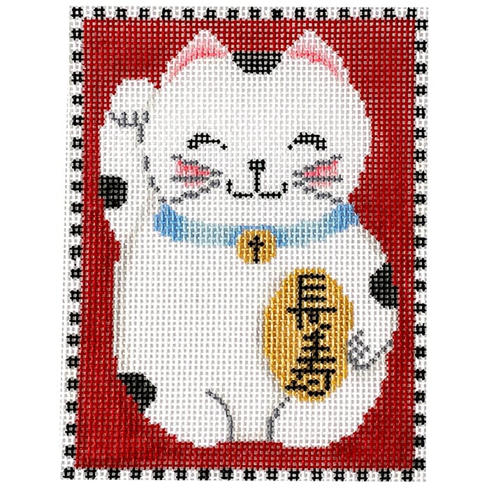 Lucky Cat with Charm Painted Canvas CBK Needlepoint Collections  - 1