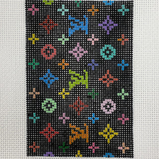 LV Multi on Black Passport Insert Painted Canvas Kate Dickerson Needlepoint Collections 
