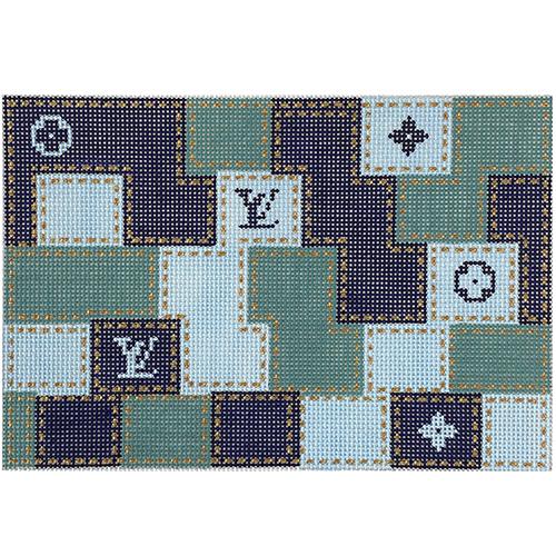 LV Patched Denim Clutch Painted Canvas Kimberly Ann Needlepoint 