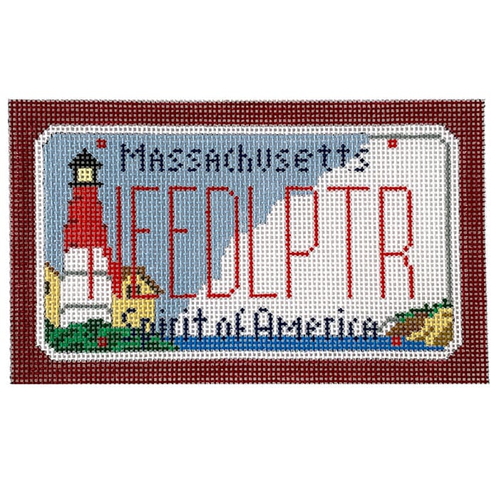 Ma Lighthouse Mini License Plate Painted Canvas CBK Needlepoint Collections 