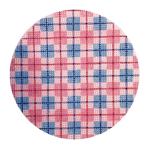Madras Plaid 4" Round Painted Canvas Kate Dickerson Needlepoint Collections  - 1