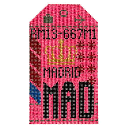 Madrid MAD Vintage Travel Tag Painted Canvas Hedgehog Needlepoint 
