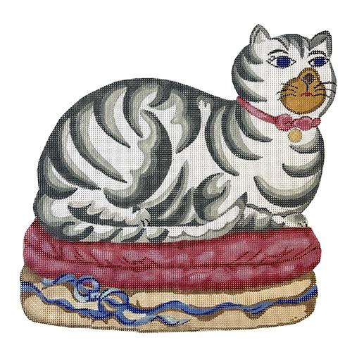 Maggie the Cat Painted Canvas The Plum Stitchery  - 1