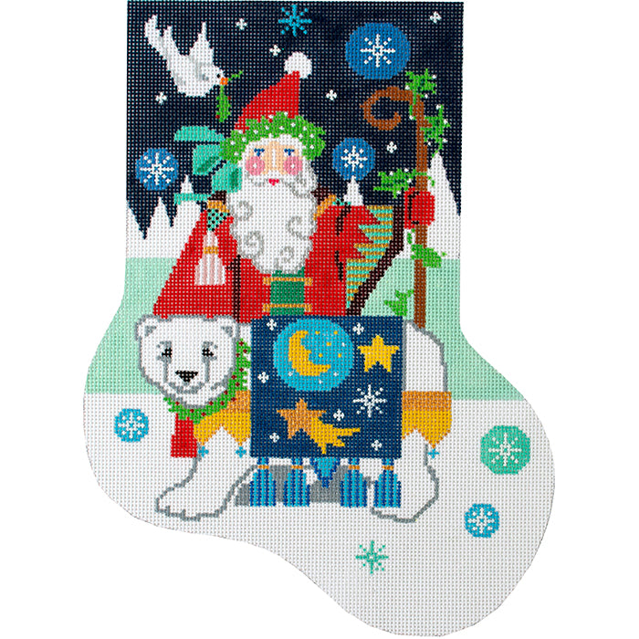 Magical Polar Santa Mid Size Stocking Painted Canvas Shelly Tribbey  - 1