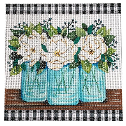 Magnolias and Mason Jars Painted Canvas Alice Peterson Company 