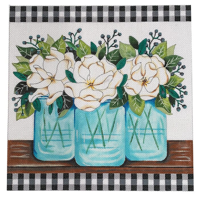 Magnolias and Mason Jars Painted Canvas Alice Peterson Company  - 1