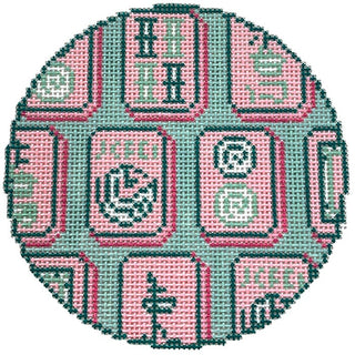 Mahjong Tiles Round Painted Canvas Atlantic Blue Canvas 
