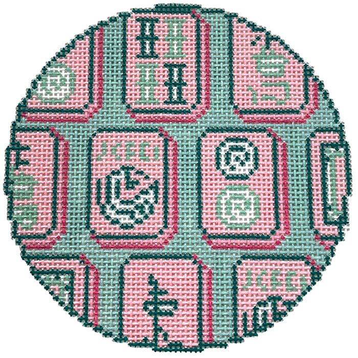Mahjong Tiles Round Painted Canvas Atlantic Blue Canvas 
