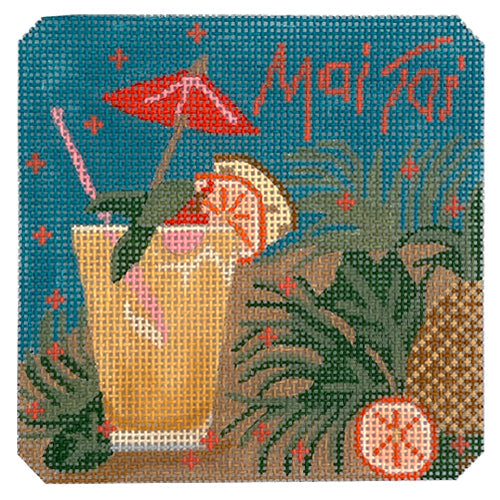 Mai Tai Cocktail Coaster Painted Canvas Danji Designs  - 1
