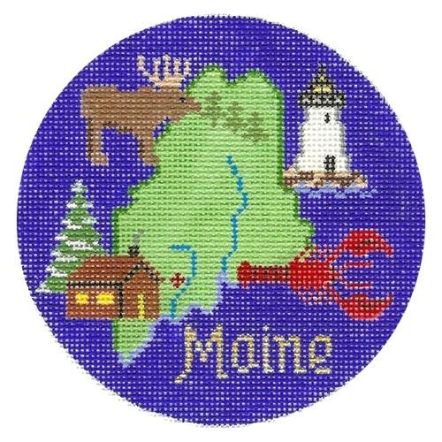 Maine Ornament Painted Canvas Silver Needle 