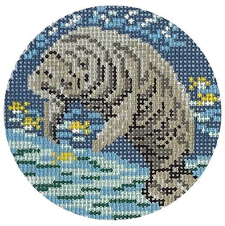 Manatee 3" Ornament Painted Canvas Needle Crossings 
