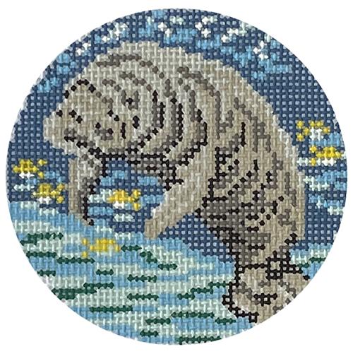 Manatee 3" Ornament Painted Canvas Needle Crossings 

