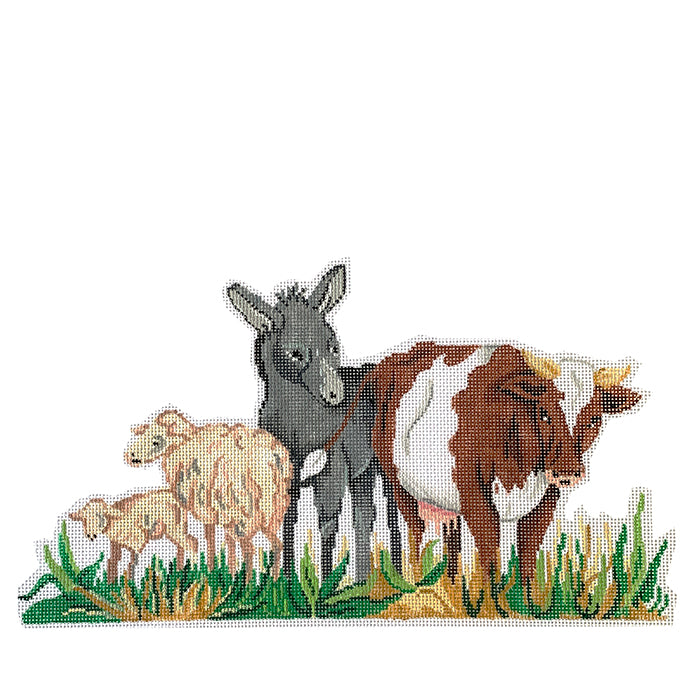 Manger Animals Nativity Painted Canvas Patti Mann  - 1