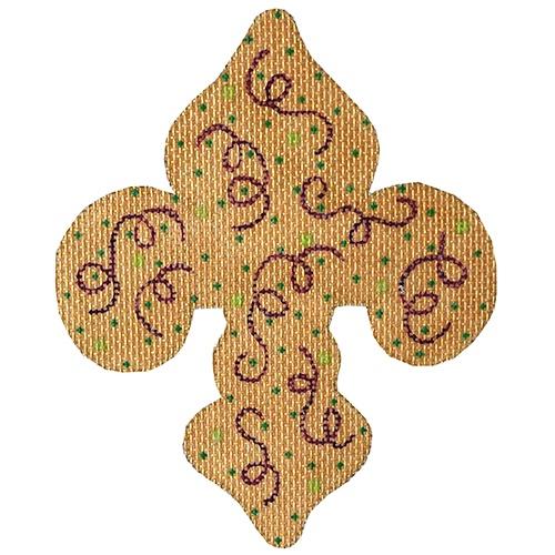 Mardi Gras - Gold with Purple Swirls Painted Canvas Kate Dickerson Needlepoint Collections 