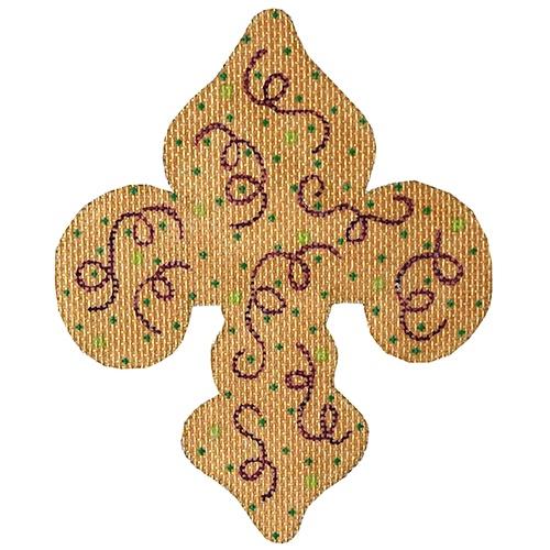Mardi Gras   Gold with Purple Swirls Painted Canvas Kate Dickerson Needlepoint Collections  - 1